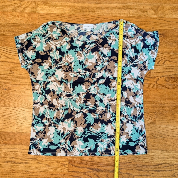 Jaclyn Smith Women’s Blouse Floral Black Teal Tan Abstract Print Size L - Picture 3 of 6